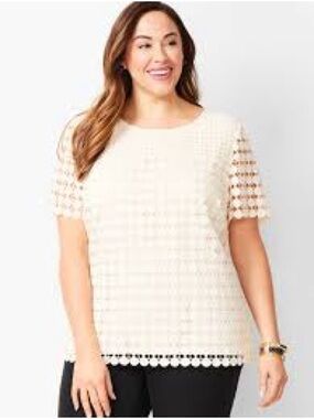 Talbots Cream Crochet Lace Short-Sleeve Blouse